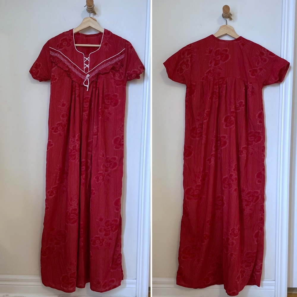 Red cotton muumuu maxi dress